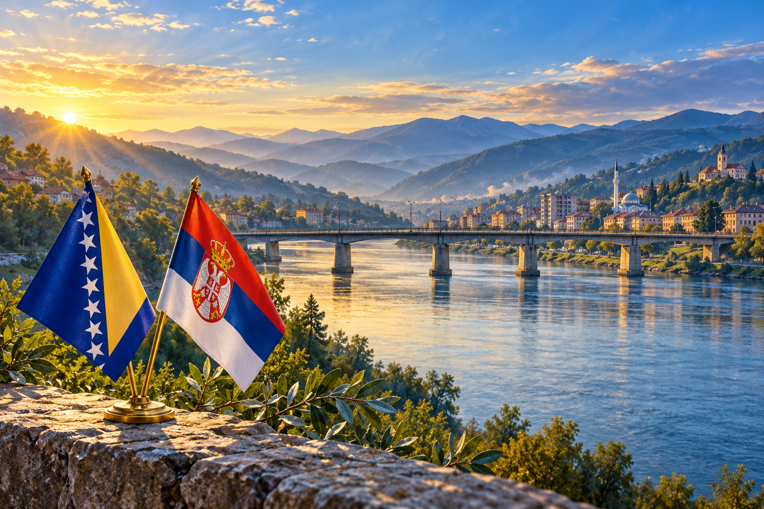 Simbolična AI ilustracija odnosa BiH i Srbije