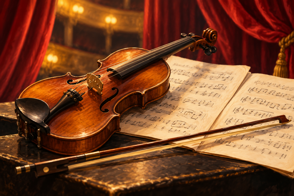 Simbolična AI ilustracija violine i nota
