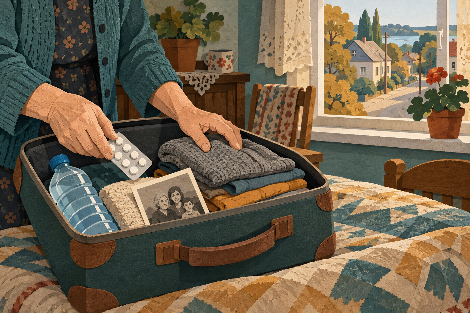 Priprema za evakuaciju — simbolična AI ilustracija