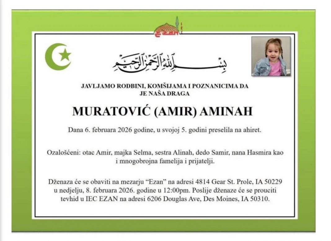 TUGA KOJA PARA SRCE: Petogodišnja Aminah Muratović preselila na ahiret - featured image