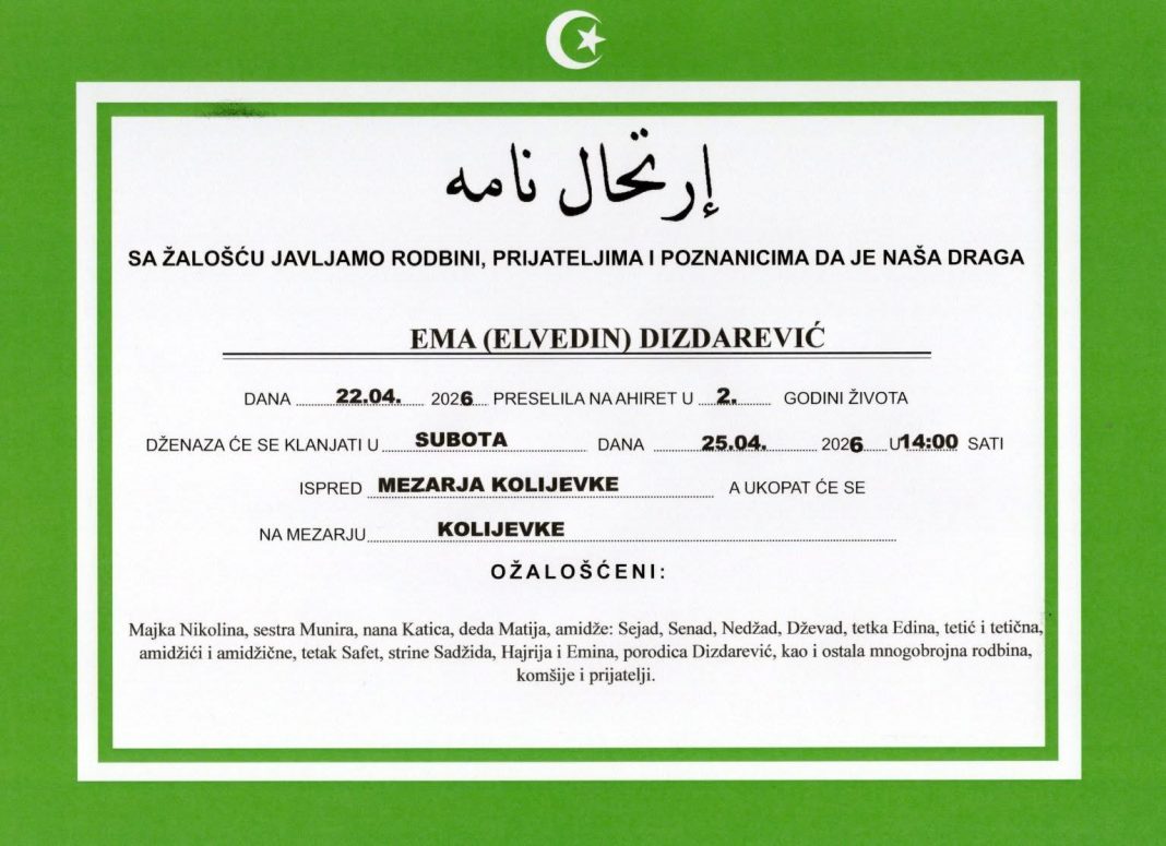 OGROMNA TUGA U GORAŽDU: Preselila dvogodišnja Ema Dizdarević - featured image