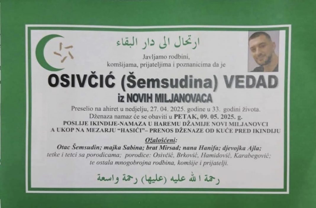 PREMINUO VEDAD OSIVČIĆ U 33. GODINI ŽIVOTA - featured image