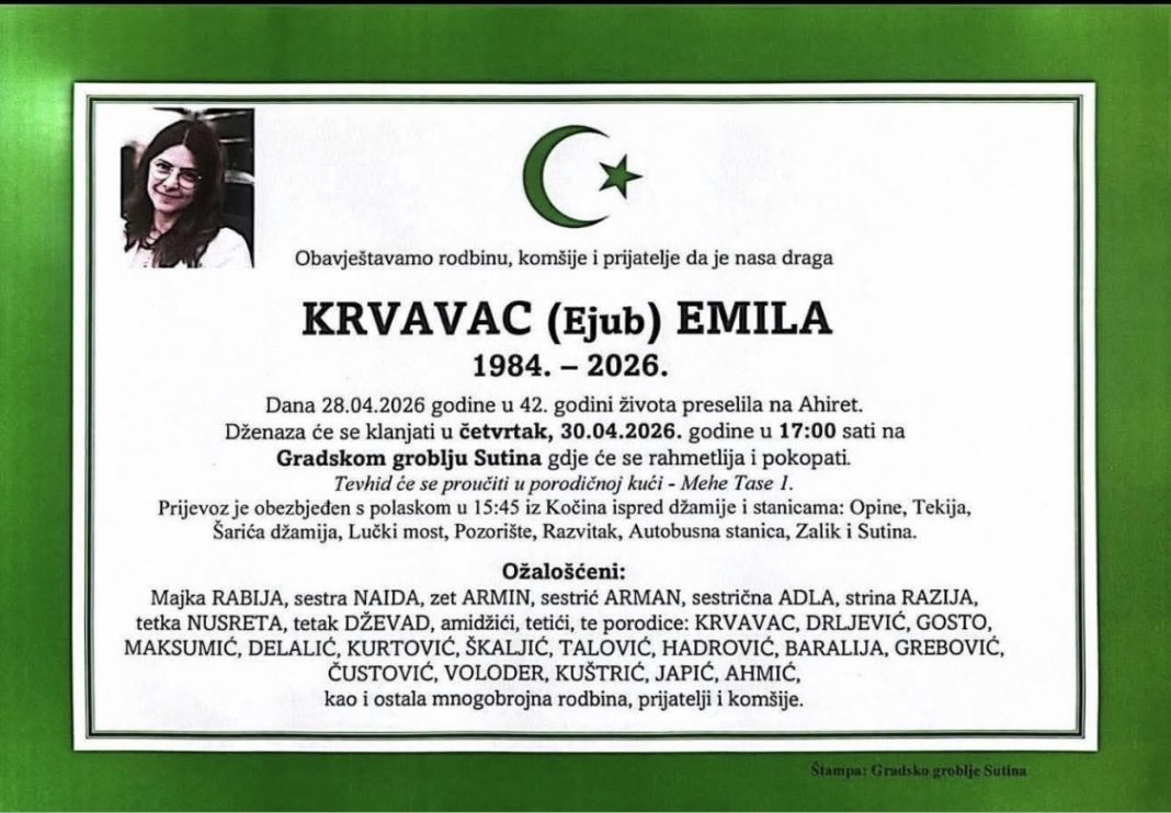 Objavljeni detalji dženaze Emile Krvavac - featured image