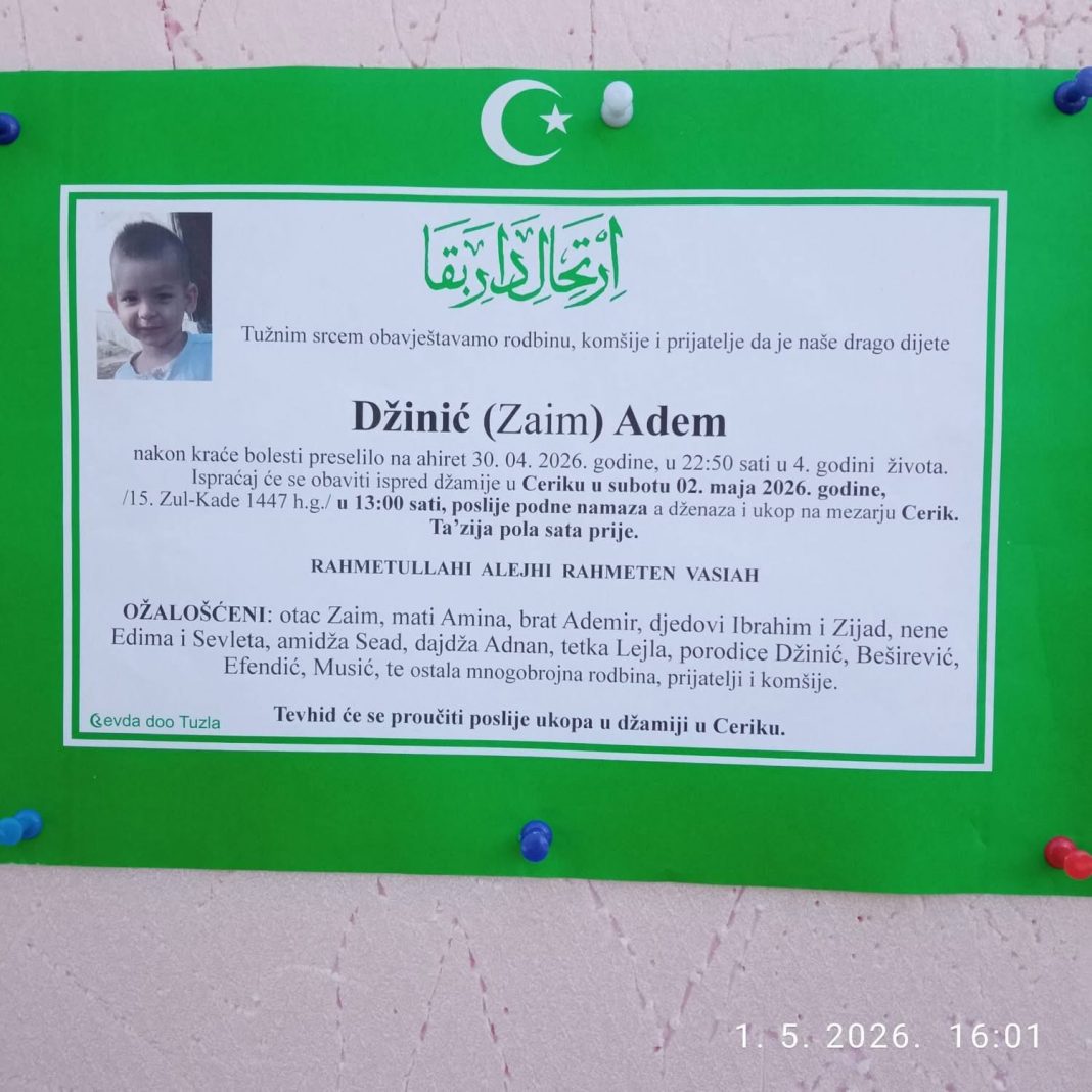 TUGA DO NEBA: Preminuo četverogodišnji dječak Adem Džinić - featured image