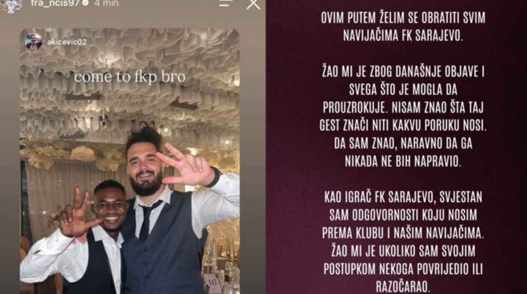 Igrač FK Sarajevo dizao tri prsta pa uputio izvinjenje: Nisam ni znao šta taj gest znači - featured image Igrač FK Sarajevo dizao tri prsta pa uputio izvinjenje: Nisam ni znao šta taj gest znači - featured image