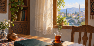 Simbolična AI ilustracija mirnog prostora za razmišljanje