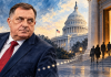 Vlastita AI ilustracija Milorada Dodika uz simbolična vrata Washingtona i američki Kapitol