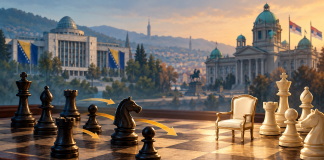 Simbolična AI ilustracija promjene političkih veza između BiH i Srbije