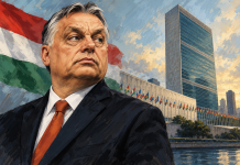 Simbolična AI ilustracija Viktora Orbana ispred sjedišta UN-a