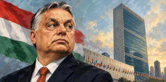 Simbolična AI ilustracija Viktora Orbana ispred sjedišta UN-a