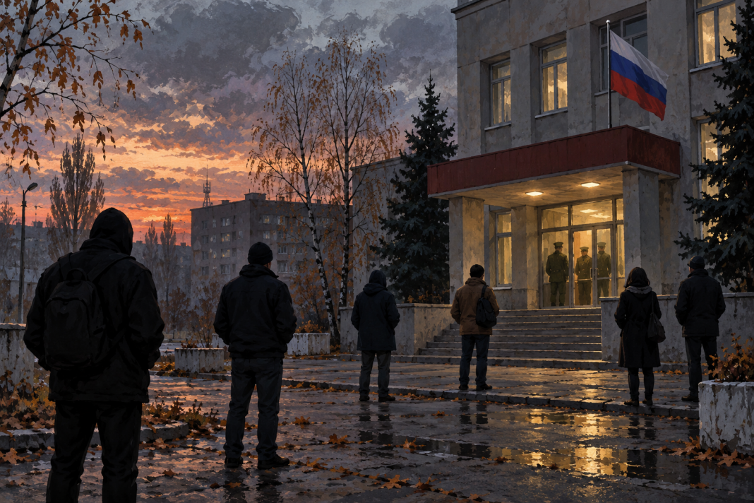 Simbolična AI ilustracija regrutnog ureda u Rusiji, nije fotografija stvarnog događaja