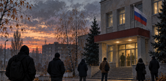 Simbolična AI ilustracija regrutnog ureda u Rusiji, nije fotografija stvarnog događaja