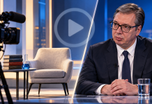Vlastita AI ilustracija Vučića i simboličnog odvojenog akademskog gostovanja, nije stvarni duel