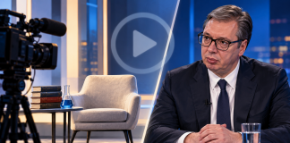Vlastita AI ilustracija Vučića i simboličnog odvojenog akademskog gostovanja, nije stvarni duel