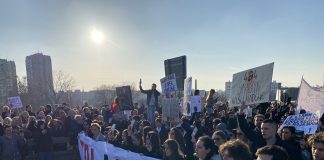 Studentski protest na Žeželjevom mostu u Novom Sadu, 1. februara 2025.